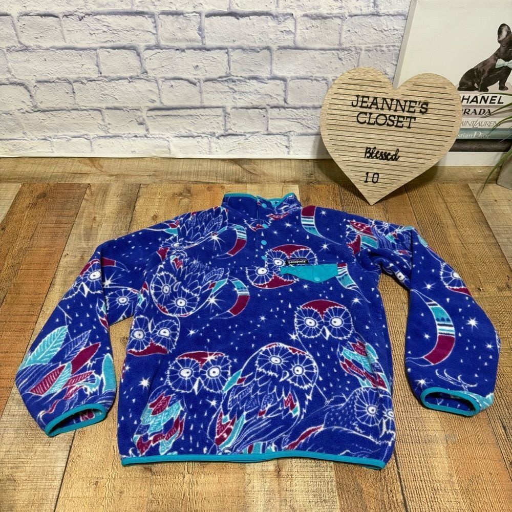 Patagonia Synchilla "Harvest Moon" Allover Owl Print Snap T Sweater - Picture 10 of 14